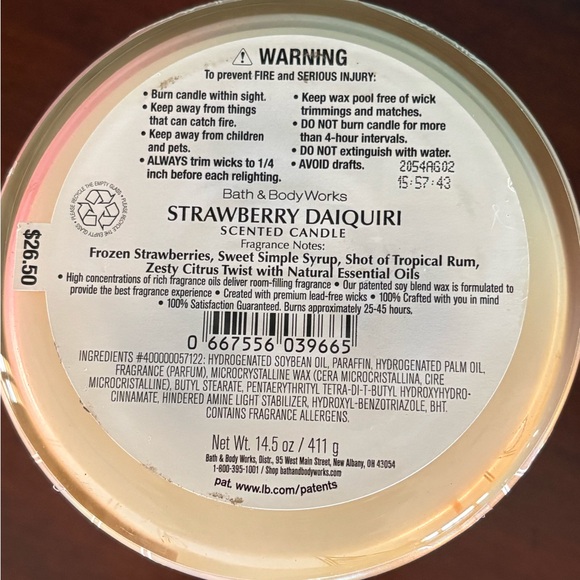 Bath & Body Works Strawberry Daiquiri Scented 3 Wick Candle 14.5oz New - Picture 4 of 6